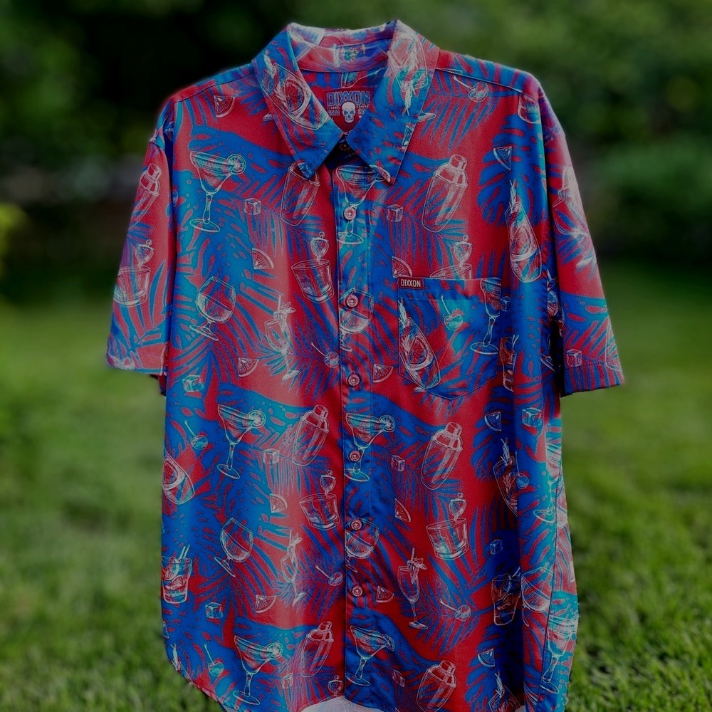 Dixxon "The Mixer" Short Sleeve Button Up Shirt Men's XL Cocktail Print Retro